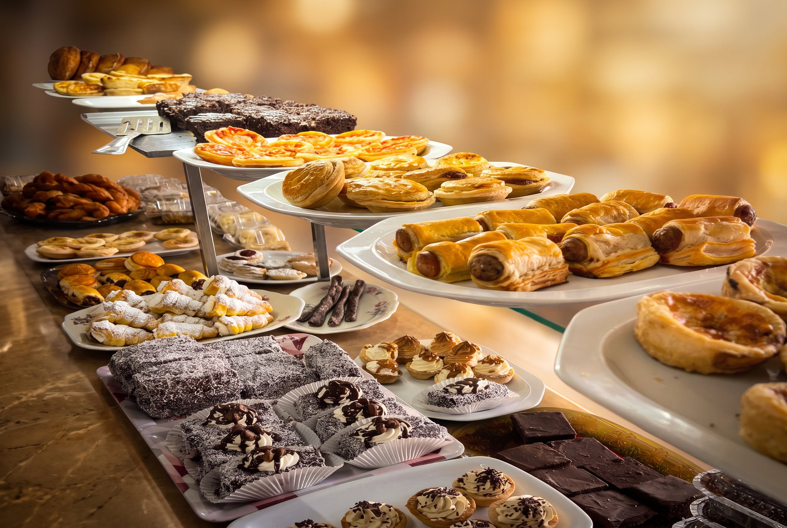 Carens Bakery Corner CC — display counter filled with freshly baked cakes, tarts and pastries